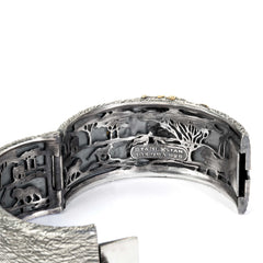 LION HEAD AGED SILVER 18K GOLD CUFF BANGLE
