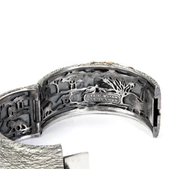 LION HEAD AGED SILVER 18K GOLD CUFF BANGLE