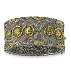 HAYASTAN ARMENIA AGED SILVER 18K GOLD CHALCEDONY CUFF BANGLE