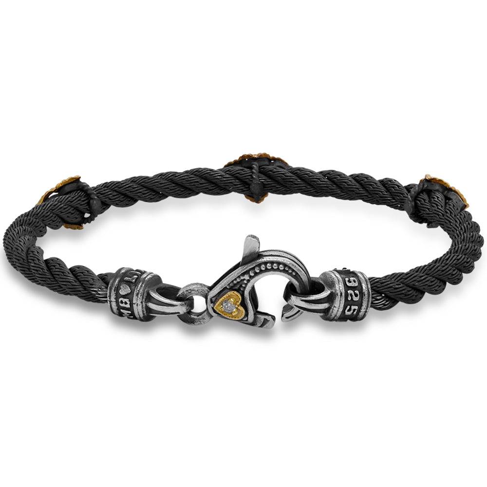 AGED SILVER 18K GOLD GREEN SAPPHIRE CABLE BRACELET - Stambolian | House of Jewels