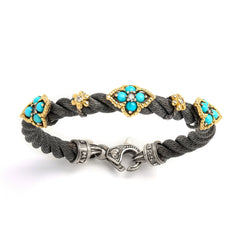 AGED SILVER 18K GOLD TURQUOISE DIAMOND CABLE BRACELET