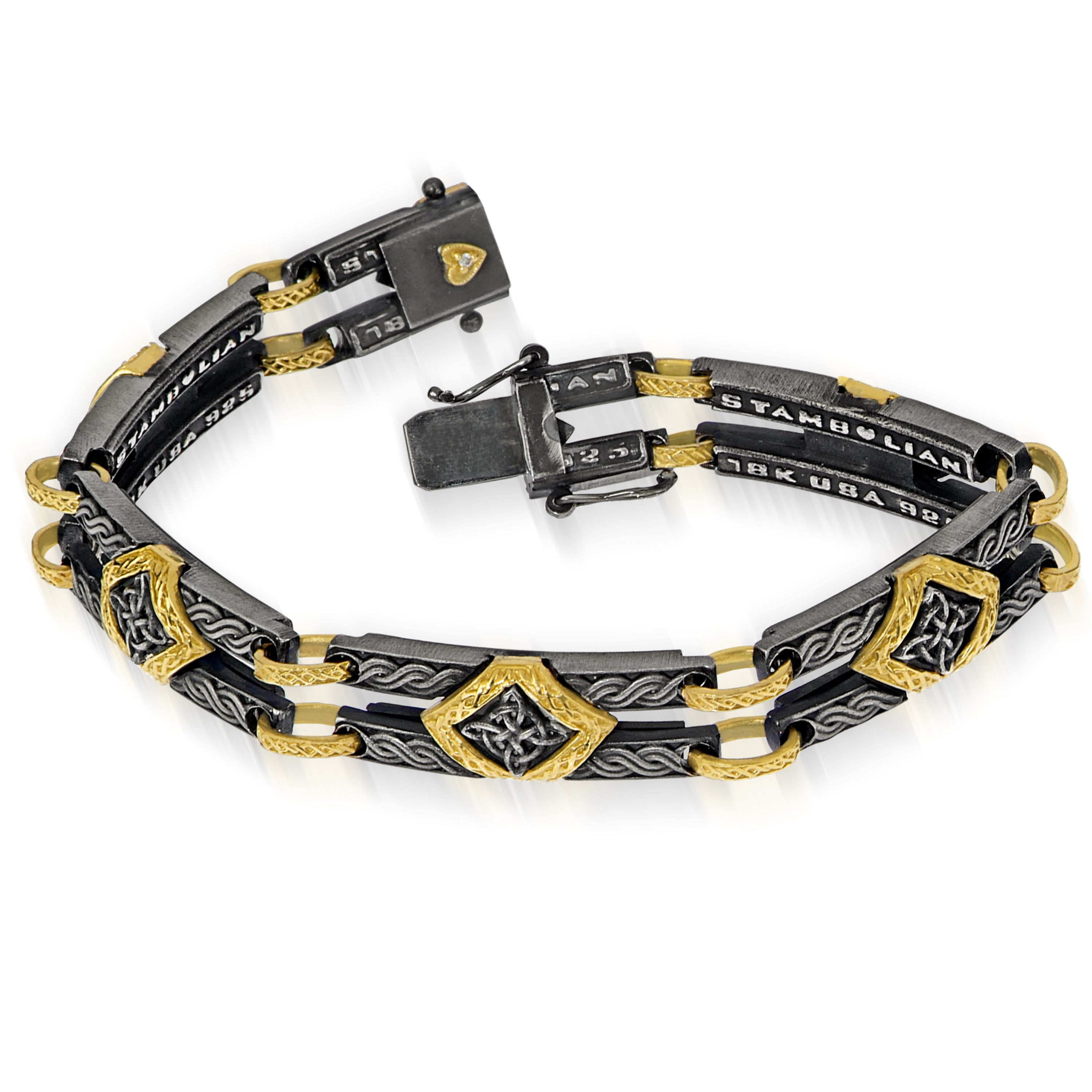 SOUTH BEACH AGED SILVER 18K GOLD UNISEX LINK BRACELET - Stambolian | House of Jewels