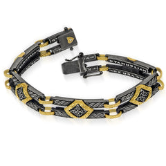 SOUTH BEACH AGED SILVER 18K GOLD UNISEX LINK BRACELET - Stambolian | House of Jewels