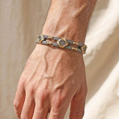 Stambolian South Beach Aged Silver 18K Gold Unisex Link Bracelet on White Background