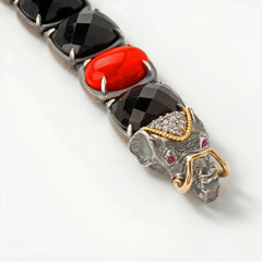 Elephant Head Aged Silver Gold Coral Bracelet
