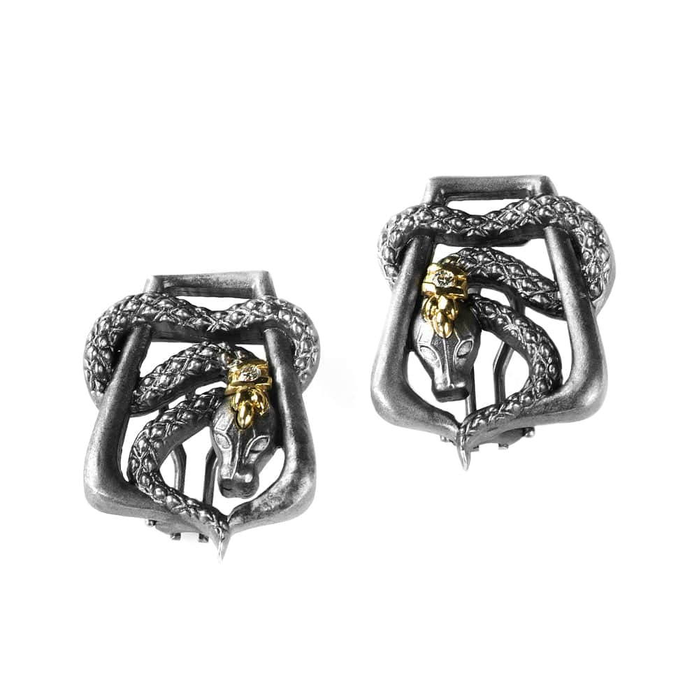 SERPENTINE AGED SILVER 18K GOLD DIAMOND EARRINGS - Stambolian | House of Jewels