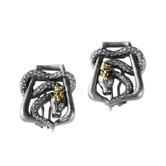 SERPENTINE AGED SILVER 18K GOLD DIAMOND EARRINGS - Stambolian | House of Jewels