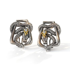 Serpentine Aged Silver Gold Diamond Earrings