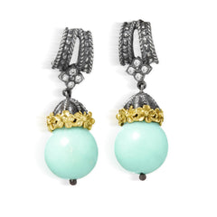 AGED SILVER 18K GOLD DIAMOND CHRYSOPRASE DROP EARRINGS