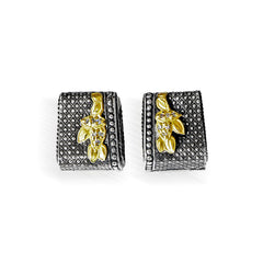 AGED SILVER 18K GOLD DIAMOND HUGGIE EARRINGS