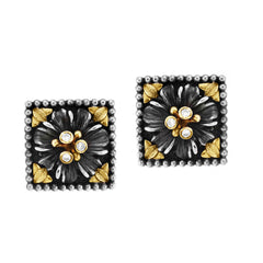 ORGANZA AGED SILVER 18K GOLD DIAMOND FLOWER EARRINGS - Stambolian | House of Jewels