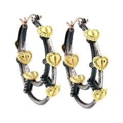 CIRCLE OF LOVE AGED SILVER 18K GOLD INSIDE OUT HOOP EARRINGS