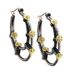 CIRCLE OF LIFE AGED SILVER 18K GOLD INSIDE OUT HOOP EARRINGS