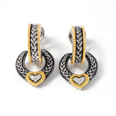 Beginnings Aged Silver 18K Gold Diamond Heart Drop Earrings