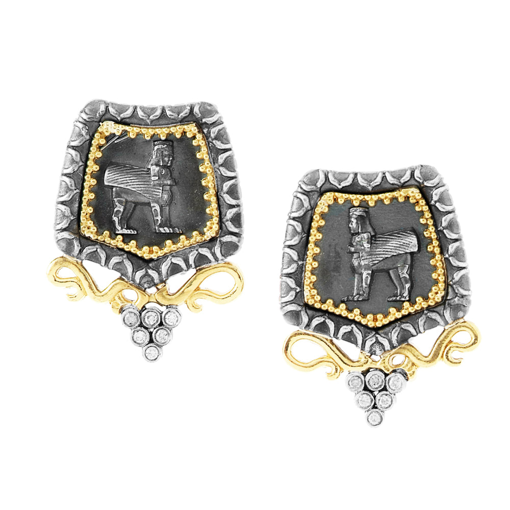 EREBUNI AGED SILVER 18K GOLD DIAMOND EARRINGS - Stambolian | House of Jewels