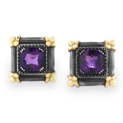 AGED SILVER 18K GOLD AMETHYST EARRINGS