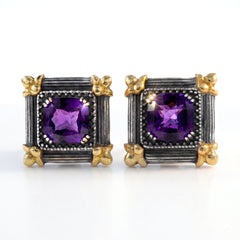 Beginnings Aged Silver 18K Gold Amethyst Earrings