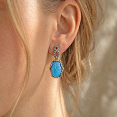 Stambolian Beginnings Aged Silver 18K Gold Aquamarine Earrings Front View