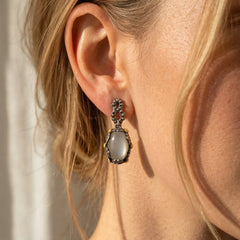 AGED SILVER 18K GOLD MOONSTONE DROP EARRINGS