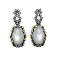 AGED SILVER 18K GOLD MOONSTONE DROP EARRINGS