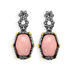 AGED SILVER 18K GOLD PINK PERUVIAN OPAL EARRINGS
