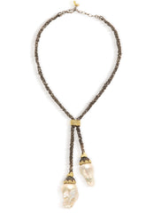 YOLO AGED SILVER 18K GOLD BAROQUE PEARL LARIAT NECKLACE