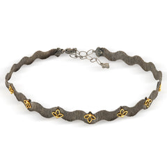 AGED SILVER & 18K GOLD FLORAL CHOKER NECKLACE
