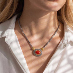 SARDINIAN CORAL AGED SILVER 18K GOLD PENDANT NECKLACE
