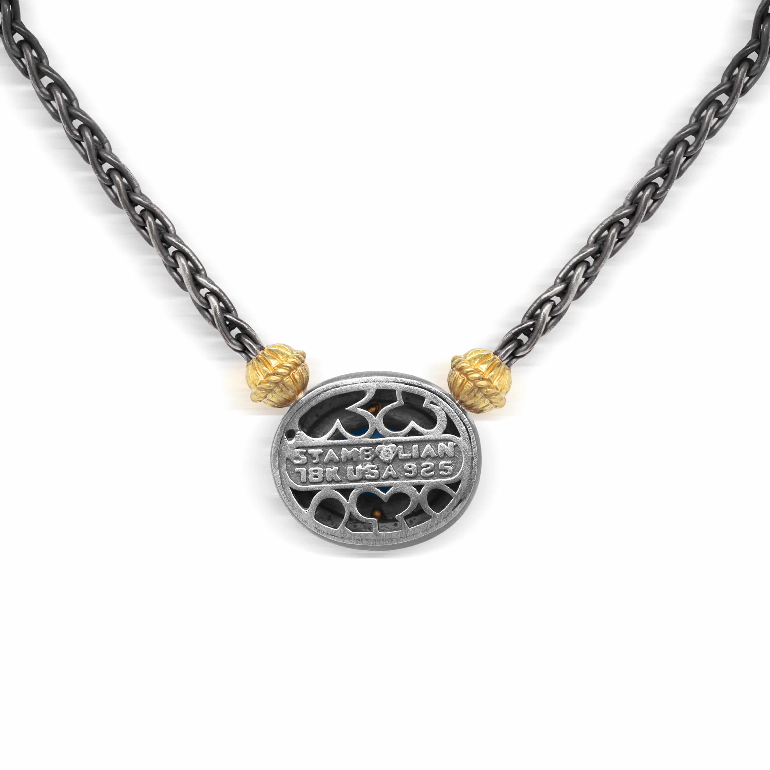 ETHIOPIAN OPAL AGED SILVER 18K GOLD PENDANT NECKLACE - Stambolian | House of Jewels