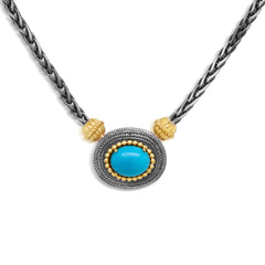 SLEEPING BEAUTY TURQUOISE AGED SILVER 18K GOLD PENDANT NECKLACE