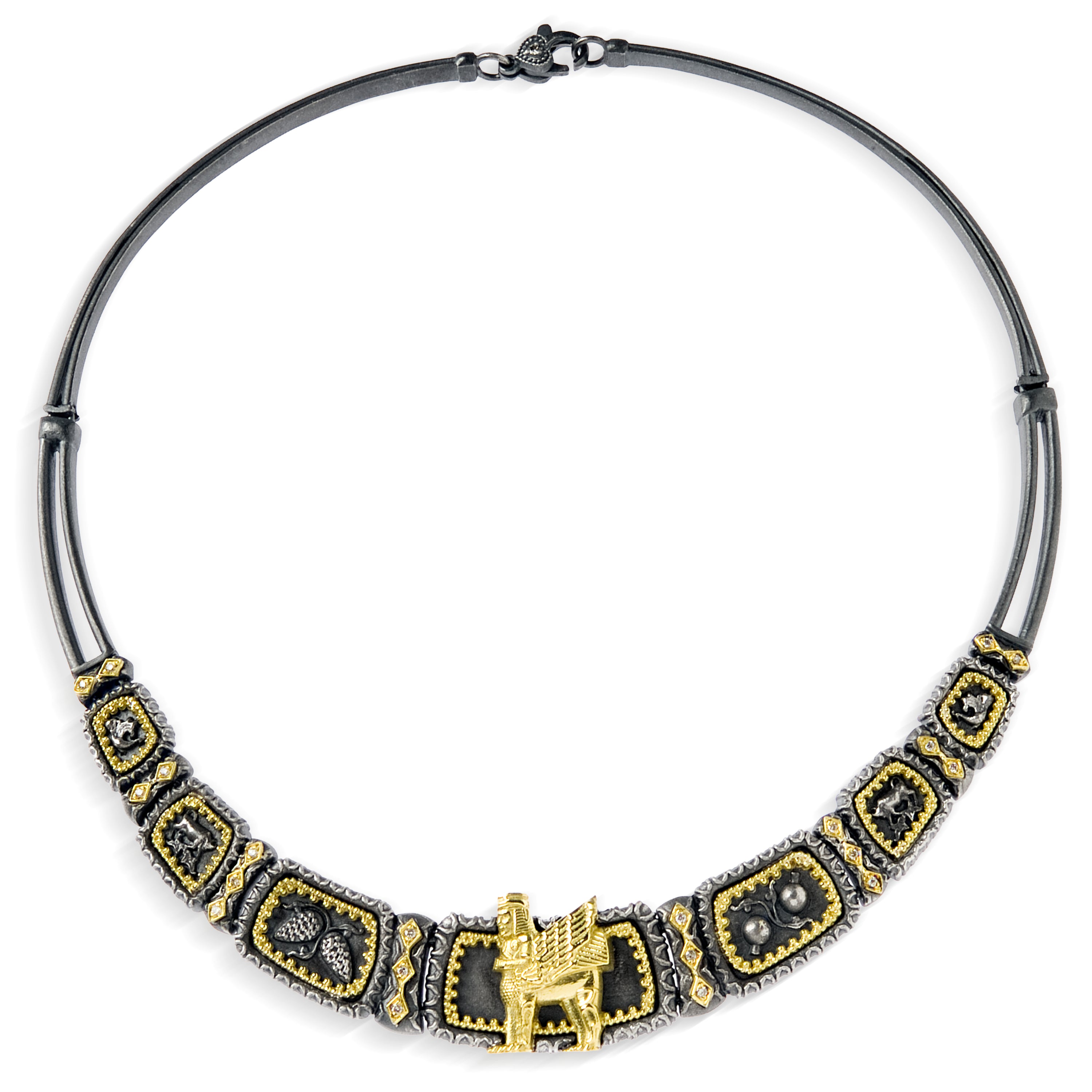 EREBUNI AGED SILVER 18K GOLD DIAMOND CHOKER NECKLACE - Stambolian | House of Jewels