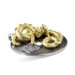 YEAR OF THE DRAGON AGED SILVER 18K GOLD DIAMONDS PENDANT NECKLACE