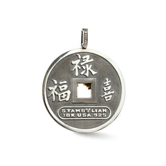 YEAR OF THE DRAGON AGED SILVER 18K GOLD DIAMONDS PENDANT NECKLACE