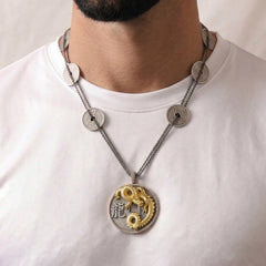 YEAR OF THE DRAGON AGED SILVER 18K GOLD DIAMONDS PENDANT NECKLACE