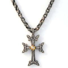 Armenian Cross Aged Silver & 18K Gold Diamond Pendant