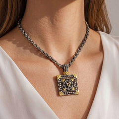 ORGANZA AGED SILVER 18K GOLD AND DIAMOND PENDANT NECKLACE