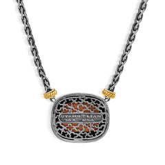 MAN ON THE MOON AGED SILVER & 18K GOLD DIAMONDS BLUE ENAMEL PEACH MOONSTONE PENDANT NECKLACE