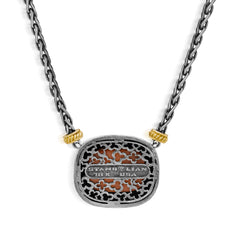 MAN ON THE MOON AGED SILVER & 18K GOLD DIAMONDS BLUE ENAMEL PEACH MOONSTONE PENDANT NECKLACE