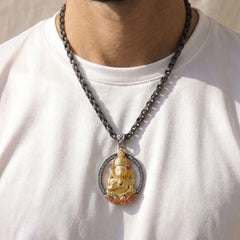 GANESH AGED SILVER 18K GOLD DIAMOND PENDANT NECKLACE