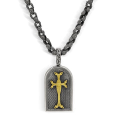 KHACHKAR ARMENIAN CROSS AGED SILVER 18K GOLD PENDANT