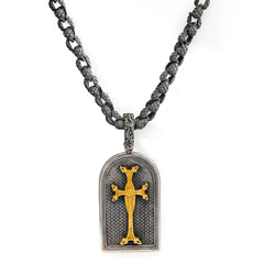 Khachkar Armenian Cross Aged Silver and Gold Pendant