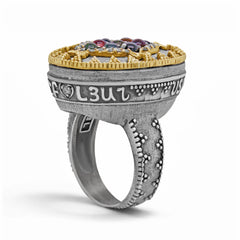 NEW DAY AGED SILVER 18K GOLD TOURMALINE DIAMONDS RING