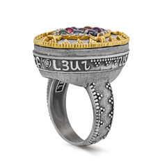 NEW DAY AGED SILVER 18K GOLD TOURMALINE DIAMONDS RING