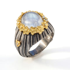 Bouquet Aged Silver & 18K Gold White Moonstone Ring