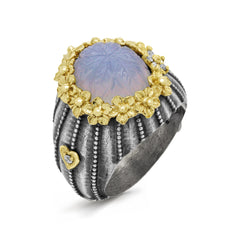 BOUQUET AGED SILVER 18K GOLD RAINBOW MOONSTONE RING