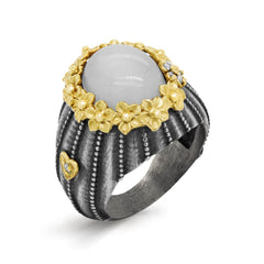 BOUQUET AGED SILVER 18K GOLD WHITE MOONSTONE RING