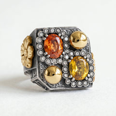 Taj Mahal Mandarin Garnet Yellow Sapphire Ring