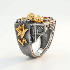 Taj Mahal Mandarin Garnet Yellow Sapphire Ring