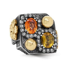TAJ MAHAL MANDARIN GARNET YELLOW SAPPHIRE DIAMONDS RING