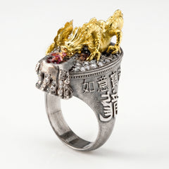Year of the Dragon Aged Silver Gold Ring